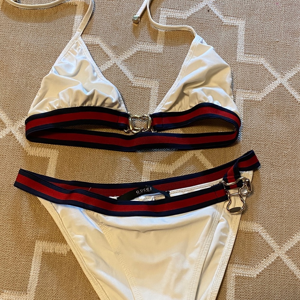 Gucci Cream Bikini with Red and Blue Accents